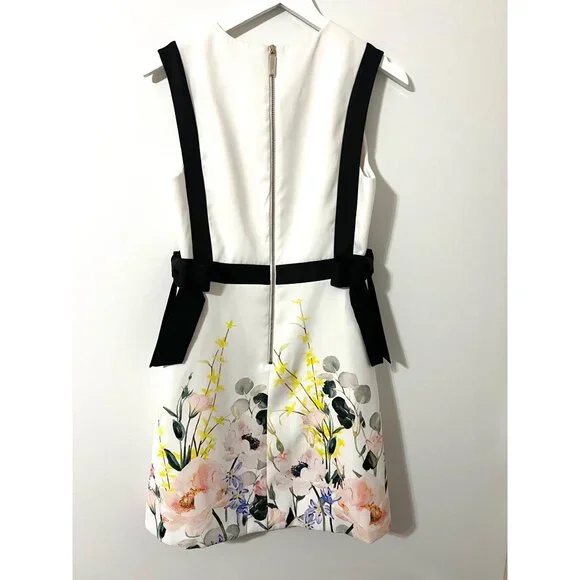 Ted Baker White Floral London Marzy Elegance Bow A-Line Dress Size 2 - Picture 7 of 7